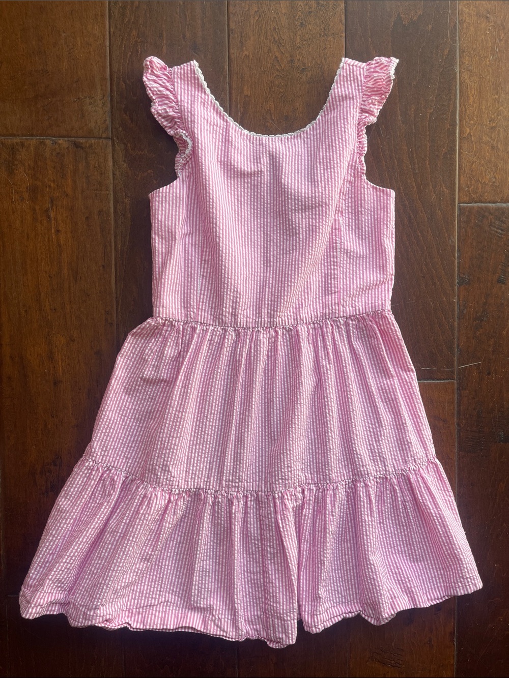 POLO RALPH LAUREN Girls Size 12 Pink Seersucker Ruffle Sleeve Dress